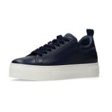 Manfield - Donkerblauwe Leren Sneakers - Dames - Plateau Zool 4 cm