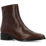 Manfield - Donkerbruin - Leren Enkellaarsjes - Platte Blokhak 3 cm