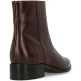 Manfield - Donkerbruin - Leren Enkellaarsjes - Platte Blokhak 3 cm