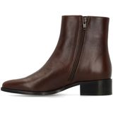 Manfield - Donkerbruin - Leren Enkellaarsjes - Platte Blokhak 3 cm