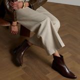 Manfield - Donkerbruin - Leren Enkellaarsjes - Platte Blokhak 3 cm