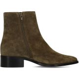 Manfield - Enkellaarsjes - Groen - Suède - Platte Blokhak 3 cm