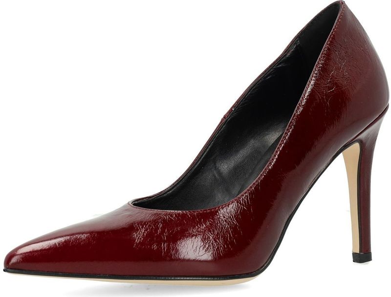 Manfield - Bordeauxrode Lakleren Pumps - Dames - 8 cm Hak