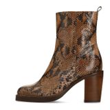 Manfield - Enkellaarsjes - Taupe - Leren Snakeprint - Met Hak - 8 cm