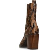 Manfield - Enkellaarsjes - Taupe - Leren Snakeprint - Met Hak - 8 cm