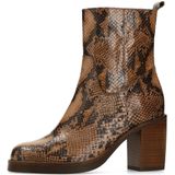 Manfield - Enkellaarsjes - Taupe - Leren Snakeprint - Met Hak - 8 cm