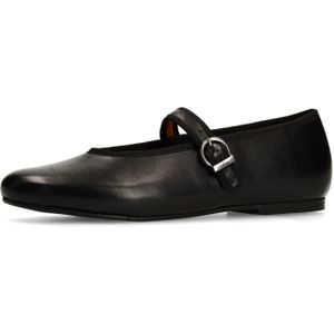Manfield - Zwarte leren ballerina's - Instappers - Platte Hak - Zilverkleurige Gesp