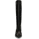 Manfield - Hoge Laarzen - Zwart - Leren - Met Studs