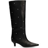 Manfield - Hoge Laarzen - Zwart - Leren - Met Studs