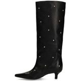 Manfield - Hoge Laarzen - Zwart - Leren - Met Studs