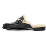 Manfield - Leren Instappers - Zwart - Platte Hak - Gouden Chain