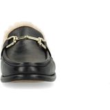 Manfield - Leren Instappers - Zwart - Platte Hak - Gouden Chain