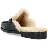 Manfield - Leren Instappers - Zwart - Platte Hak - Gouden Chain