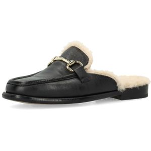 Manfield - Zwarte Leren Instappers - Gouden Chain