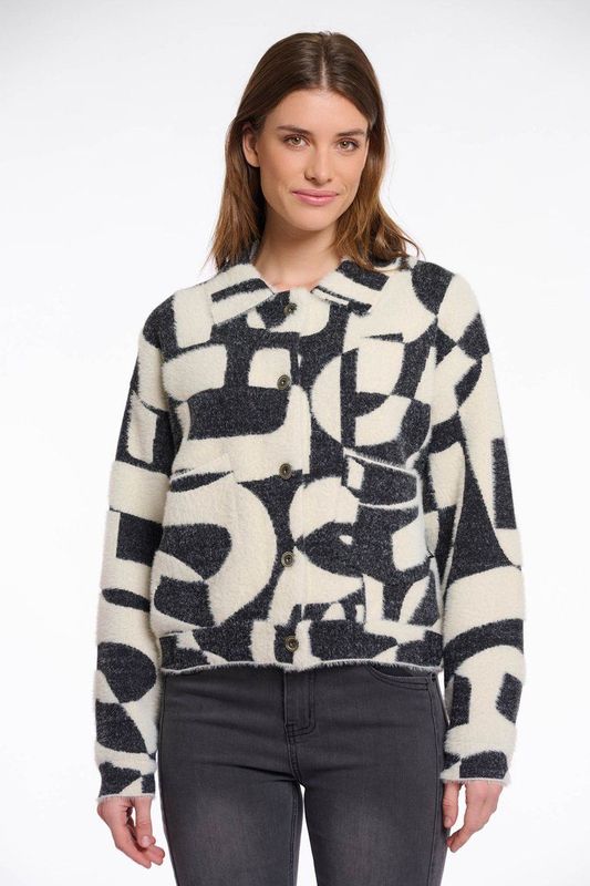 Rino&Pelle dames vest - Bubbly gebreid vest - zwarte print