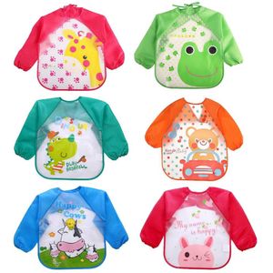 6Pcs 1-5 Jaar Oude Kinderen Baby Lange Mouw Waterdichte Eva Cartoon Dieren Kiel Schort Overall Slabbetjes Burp doeken Schilderen Speelgoed