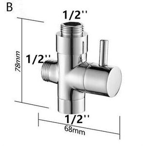 Douche Omstelling 3/4 ""1/2"" T-adapter voor Valve Mixer Stijve Riser, Chrome gepolijst Kraan Tee Connector Shattaf Valve Messing Gemaakt