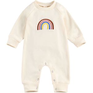 0-24M Herfst Herfst Pasgeboren Baby Jongens Meisjes Regenboog Print Romper Lange Mouw Peuter Outfits