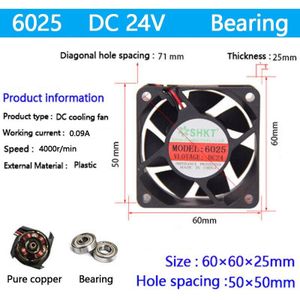 60 Mm X 25 Mm 6025 2pin 12 V/24 V Dc Borstelloze Pc Case Cpu Cooler Cooling Fan en Kogellager Dc Fan