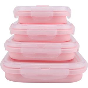 4 Delige Set Roze Food Grade Siliconen Lunch Box Vouwen Eco-vriendelijke Voedsel Container Bento Box Inklapbare Draagbare Magnetron Voedsel