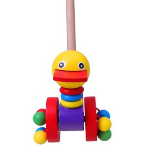 1Pc Baby Stijlvolle Chic Creatieve Grappige Duwstang Winkelwagen Speelgoed Loopstoeltje Houten Karren Speelgoed Voor Peuter
