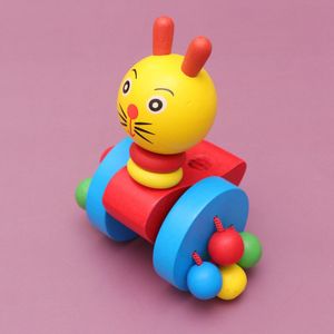 1Pc Baby Stijlvolle Chic Creatieve Grappige Duwstang Winkelwagen Speelgoed Loopstoeltje Houten Karren Speelgoed Voor Peuter