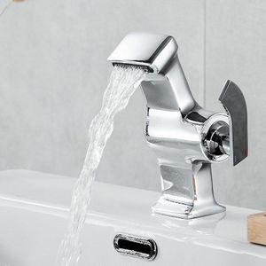 Langyo Zwart En Chroom Wastafel Kraan Waterval Sink Kraan Enkel Gat Enkel Handvat Moderne Mixer Wastafel Badkamer Messing Kranen