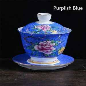 Emaille Kleur Keramische Gaiwan Chinese Porselein Sancai Tea Kom Serveren Thee Kop En Schotel Set 150Ml Jingdezhen Thee Cup set