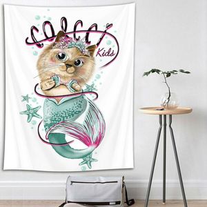 Kat Kids Zeester Mermaid Custom Tapijt Muur Opknoping Deken Polyester Dorm