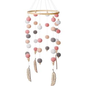 Baby Crib Nursery Mobiele Bamboe Wind Chime Nursery Decoratie Baby Slaapkamer Opknoping Bed Bel Speelgoed (Roze)