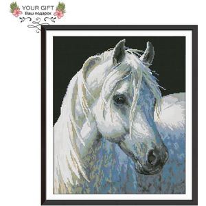 Vreugde Zondag Wit Paard Kruissteek DA258 14CT 11CT Geteld en Gestempeld Home Decor Wit Paard vreugde Zondag kruissteek