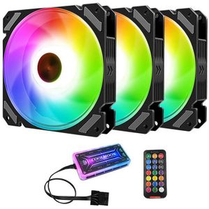 Coolmoon Rgb Computer Case Fan, 12Cm Synchrone Stille Draadloze Afstandsbediening Led Computer Case Cooling Fan(3 Stuks)