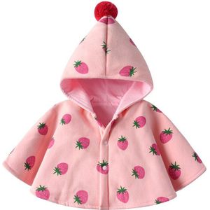 Pasgeboren Jongens & Meisjes Cape Hoodie Mantel Mooie Ponchos Uitloper Roze Aardbei Fall Warme Baby Baby Rompertjes Coral