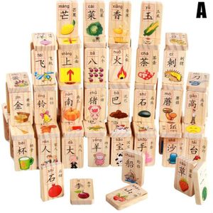 100 Pcs Kinderen Vroege Educatief Speelgoed Houten Dubbelzijdig Chinese Karakter Domino Geletterdheid Cognitieve Speelgoed AN88