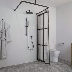 YIUEYI Badkamer effen kleur douchegordijnset badscheidingsgordijn zonder gordijnen korte lengte voor haken douchegordijn 180 x 240 cm (B x H