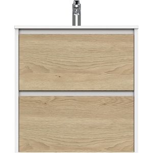Tiger - Reverse Meubelset - 60 cm - Naturel Eik / Mat Wit - Inclusief Oval Wastafel Mat Wit