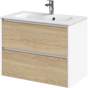 Tiger Reverse Meubelset 80 cm met 2 lades Naturel eik / Mat wit inclusief Oval wastafel Mat wit