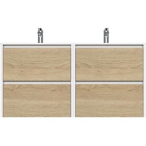 Tiger Reverse Meubelset 120 cm met 4 lades Naturel eik / Mat wit inclusief Oval wastafel dubbel Hoogglans wit