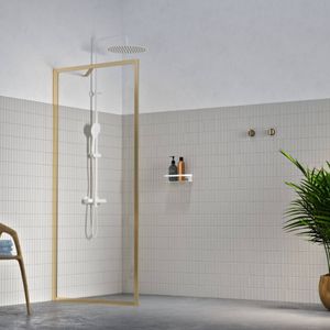 Sealskin contour inloopdouche type a3 88x200 cm, 6 mm helder veiligheidsglas met antikalklaag geborsteld goud