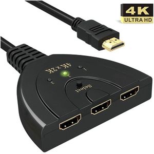 Hdmi Switch 4K, 3-Port Hdmi Splitter Hdmi Switcher Ondersteunt 4K/Full HD1080p/3D Met Hoge Snelheid Pigtail Kabel