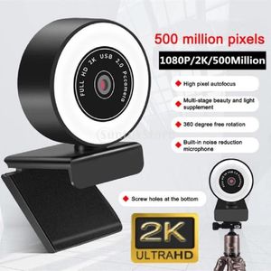 Mini 1080P/2K/5MP Hd Webcam Met Verstelbare Led Ring Licht Invullen En Microfoon Autofocus Af web Camera Usb 2.0 Voor Pc Computer Laptop