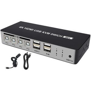 4 Port Hdmi Kvm Switch Ondersteuning Max 4K @ 30Hz Input Met Usb2.0 Hub 4 In 1 Out kvm Switch