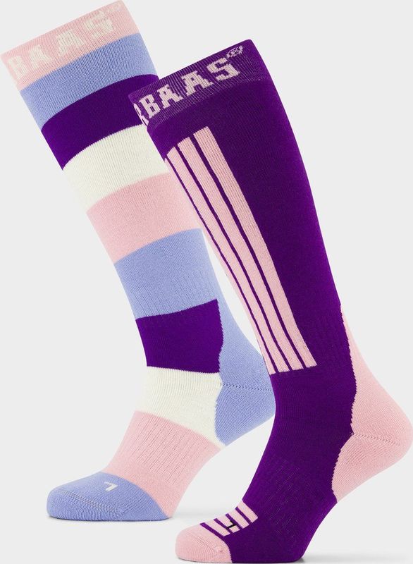 Poederbaas - Skisokken - Striped Purple/Pink - 2-Pack - Wolmix