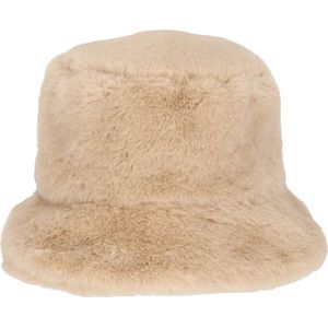 Sarlini - Bucket hat - Vissershoedje - Dames - Imitatiebont - Fluffy - Winter - 56 cm - beige