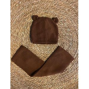 Sarlini muts + sjaal bruin 6-12 maanden