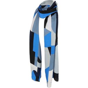 Sarlini Langwerpige Sjaal Multi Print Kobalt Blauw