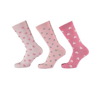 Apollo Fashion - Sokken - Roze - 3-Pack - Dames - Hartjes Stip Ster Print