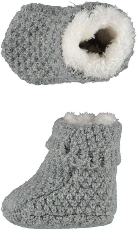 Apollo - Gebreide Baby Slofjes - Grijs - Imitatiebont