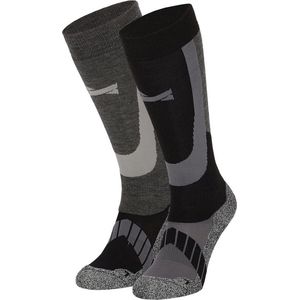 Xtreme Skisokken - 2 paar unisex skikousen kniehoogte - Multi Black - Maat 35/38