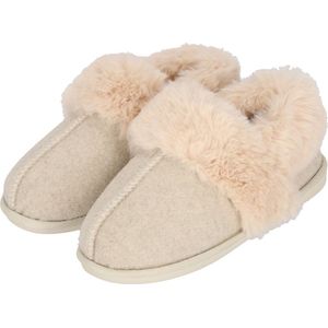Apollo - Dames Instap Pantoffel - Vilt - Wit - Kunstbont